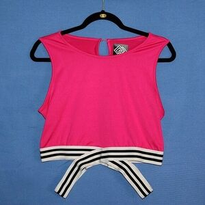 Zelos Neon Pink Crop Top - Women's Size XL - Striped Tie Hem
